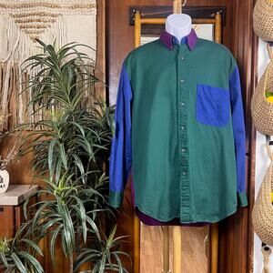 Vintage Adirondack Colorblock Shirt M Twill Cotton Savile Row Outdoor 90s Retro